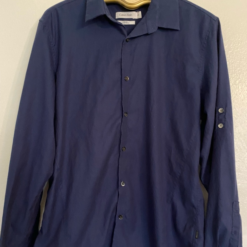 Calvin Klein Men's Slim Fit Blue Shirt Long Sleeve Size Large